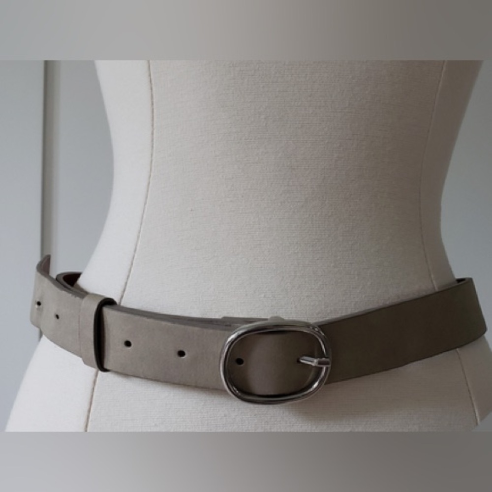 Women's Taupe Leather Belt with Silver Oval Buckle